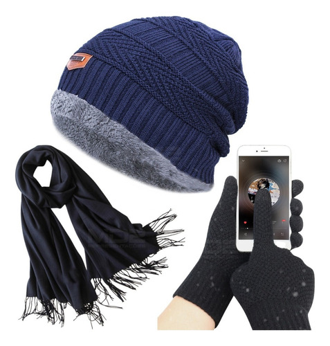 Kit Frio Touca Gorro + Luva Touch Celular + Cachecol Echarpe