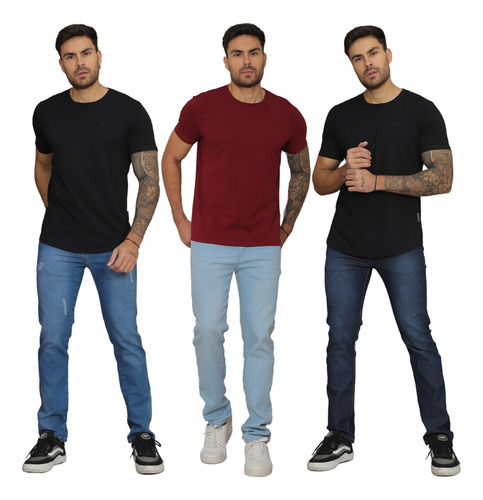 Combo 3 Calças Masculina Jeans Slim Com Elastano Kit Atacado