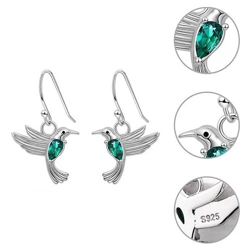 Aros Colibrí Pendientes Plata 925 Joya Mujer Regalo