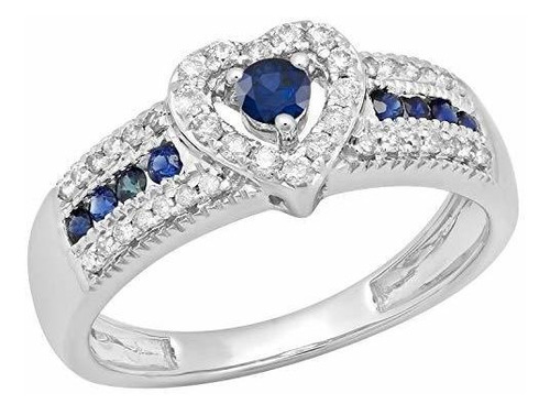 Anillo Compromiso Oro 10k Zafiro Azul Diamante Blanco