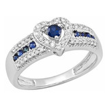 Anillo Compromiso Oro 10k Zafiro Azul Diamante Blanco