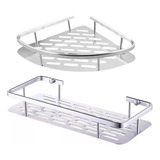 Pack Repisa Esquinero + Estante Rectangular Acero Inox Estante Ducha Baño Levys Bazar