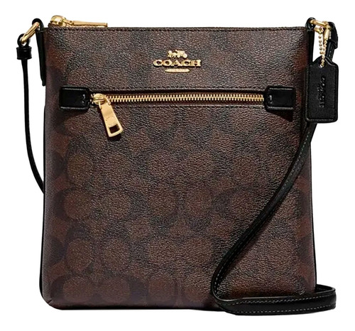 Bolsa Crossbody Coach Heart Ce871 Diseño Monograma De Cuero Crossgrain  Marrón Oscuro Con Correa De Hombro Marrón Oscuro Asas Color Negro Y Herrajes Dorado