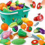 Set Juguetes Para Niños Cocina Cortar Frutas Verduras 30 Pzs Color Multicolor