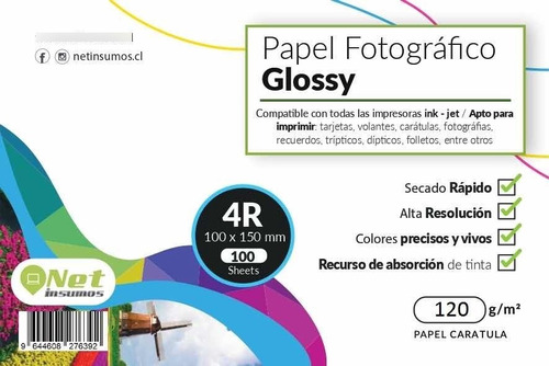 Papel Fotográfico Glossy 4r 120g Pack 100 Hojas