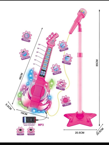 2 En 1 Guitarra Y Micrófono Musica Juego Niña Luz 