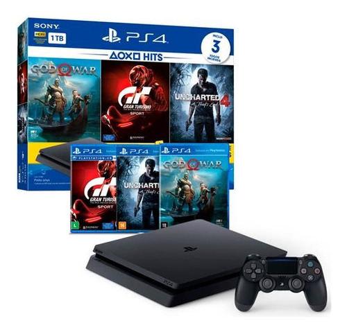 Sony Playstation 4 1tb Ps4 Slim 1tb 3 Jogos - Nf E Garantia 