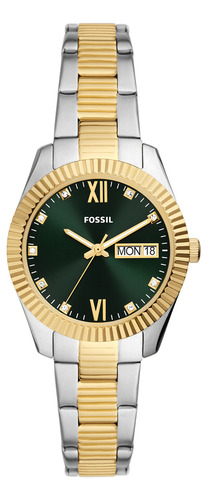 Reloj Mujer Fossil Es5240 Scarlette Color De La Correa Dorado Color Del Bisel Plateado Color Del Fondo Verde
