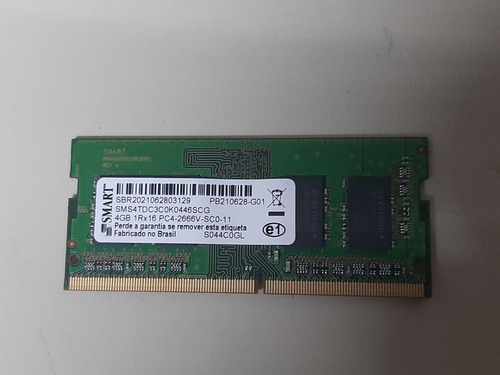 Memória Notebook Ddr4 4gb 2666mhz Pc4-2666v 1rx16 Smart