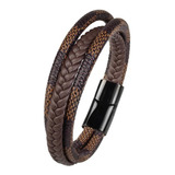 Pulsera De Hombre De Cuero Cafe Elegante Formal 21 Cms