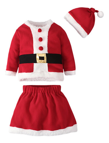 Vestido De Santa Claus De Manga Larga Para Niña Traje De 3 P