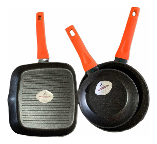 Juego De 2 Sartenes+grill Pan Antiadherente Aluminio Fundido