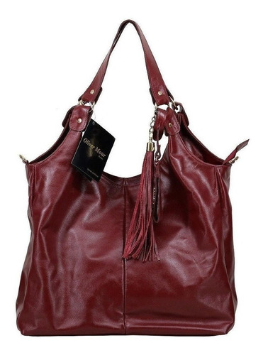 Bolsa Hobo Oliver Mour 1025 Design Liso De Couro  Marsala Com Alça De Ombro Vermelha Alças De Cor Vermelho E Ferragens Metal