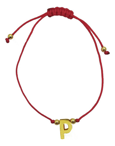 Pulsera Letra P Cordón Rojo Enchapado Oro 18k