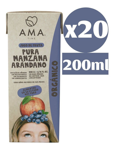 Ama Jugo De Fruta Orgánico Manzana Arándano 20x200cc Tetra