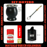 Set Mate!mate Acero+bombilla Punto Rojo +yerbera Matero+yerb