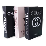 Kit 3 Caixas Livro Porta Objeto Decorativa Chanel Vict Gucci