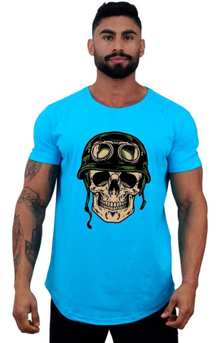 Camiseta Mxd Longline Caveira Militar Academia Bodybuilding