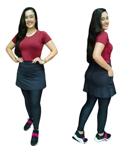 Conjunto Calça Saia Fitness Poliamida Uv50+ Moda Evangélica