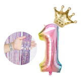Balão Numero Princesa 75cm + Cortina Metalizado 2m Infantil