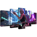 5 Cuadros Chica Cyberpunk Sexy Neon Diseño Art 150x84cm