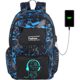 Mochila Luminosa Anime Con Carga Usb Azul Galaxia 48 Cm Alto