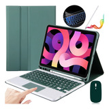 Funda C/teclado+mouse+lápiz P/iPad Pro11/ Air5/4 10.9, Verde