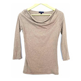 Polera Gap Cuello Drapeado Algodón Color Beige Talla Xs Usad