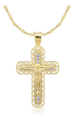 Collar Cruz Con Cristo Espiga Y Cadena 10k Oro Amarillo 