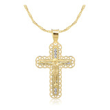 Collar Cruz Con Cristo Espiga Y Cadena 10k Oro Amarillo 