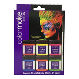 Kit Colormake 6 Cores Neon Brilha Em Luz Negra + Pincel