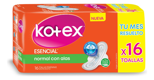 Toallitas Femeninas Kotex Esencial Con Alas 16 U