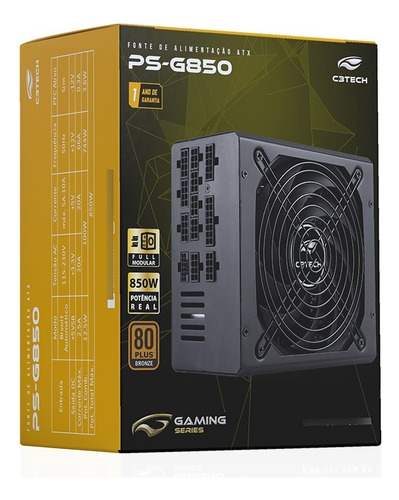 Fonte Atx 850w Full Modular Ps-g850 Bronze C3 Tech Gaming