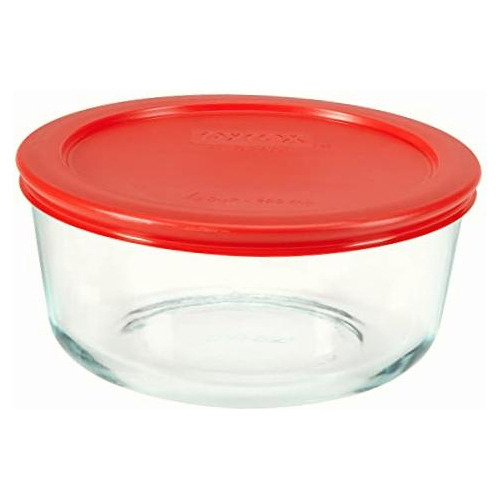 Pyrex 1075428 Refractario Redondo Con Tapa Roja Capacidad 4