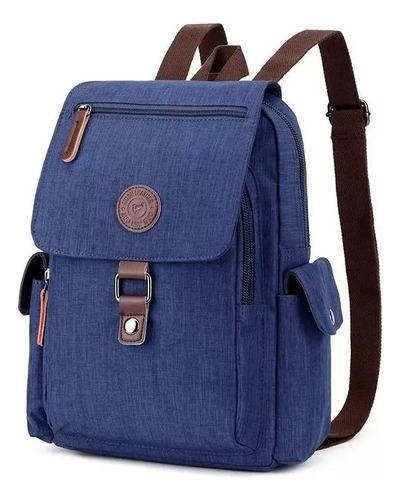 Mochila De Couro Legítimo Masculino E Feminino Cor Azul