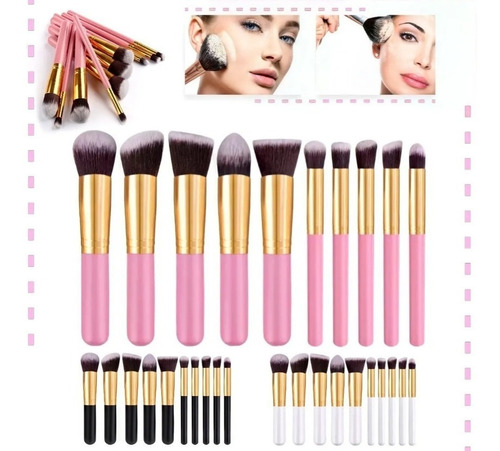 Set X10 Brocha Kabuki Para Maquillaje Makeup Profesional