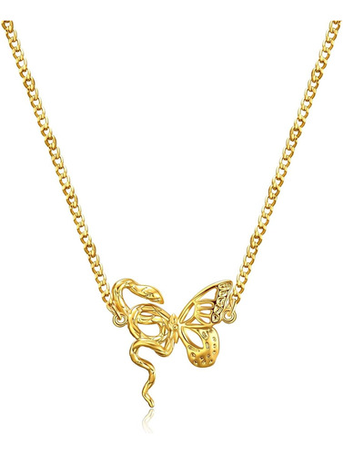 Collar De Serpiente Y Mariposa Chapado En Oro De 18 Quilates