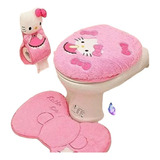 Hermoso Juego De Baño Hello Kitty Set De 4 Piezas Funda Rosa