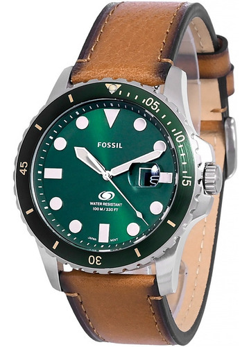 Reloj Fossil Blue Fs5946/0vn Para Hombre Con Correa De Piel De Acero Verde, Color Marrón