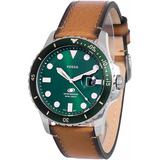 Reloj Fossil Blue Fs5946/0vn Para Hombre Con Correa De Piel De Acero Verde, Color Marrón