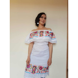 Vestido Mexicano Huipil  Bordado A Mano Manta Catrina