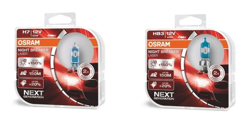 Combo H7 Y Hb3 (9005) Night Breaker Laser 150% Más Luz Osram