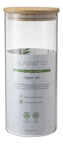 Frasco, Contenedor Tapa Bamboo 1300 Ml Eco Glasso
