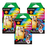 Fujifilm Instax Mini Instant Rainbow, 3 Pack De 10 Hojas