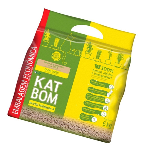 Granulado Sanitário Gatos Capim Limão Econômico 6kg Katbom X 6kg De Peso Neto