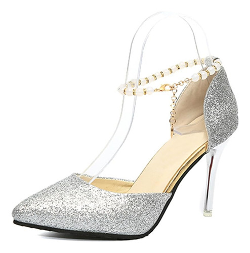 Tacones Altos Elegantes Con Perlas Brillantes Para Mujer