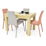 Comedor Toronto Natural 4 Puestos Sillas Venecia En Tela Color Salmón/taupe