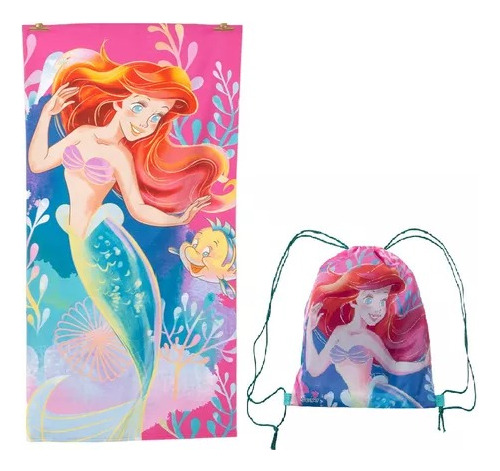 Toalla Playa Ariel Sirenita Princesa 70x140cm + Morral Corde