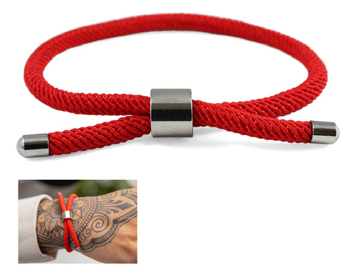 Pulsera De Cordón Rojo Con Acero Ajustable, Buenas Energías