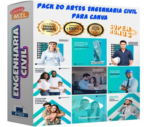 Pack 20 Artes Para Engenharia Civil Editáveis Psd + Png